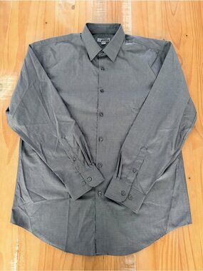 Edwards Signature Dress Shirt Mens Size 35 L Grey Long Sleeve NWOT